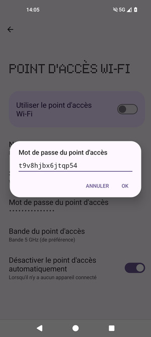 Saisissez un mot de passe de hotspot Wi-Fi d'au moins 8 caractères et sélectionnez OK