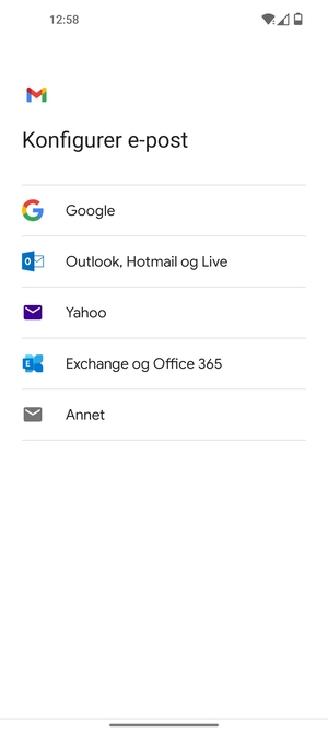 Velg Exchange og Office 365