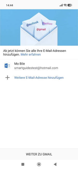 Wählen Sie WEITER ZU GMAIL