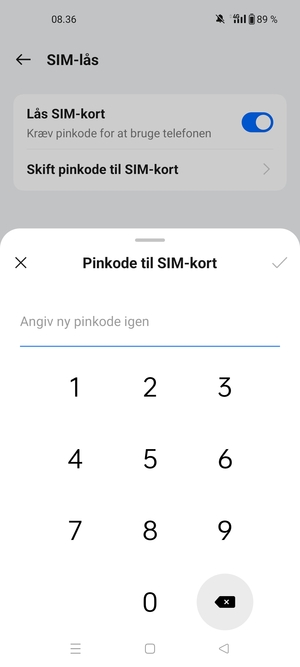 Bekræft din nye pinkode til SIM-kort og vælg OK