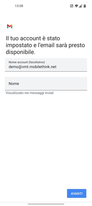 Scegli un nome per il tuo account e inserisci il tuo nome. Seleziona AVANTI