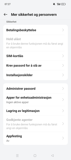 Bla til og velg  SIM-kortlås