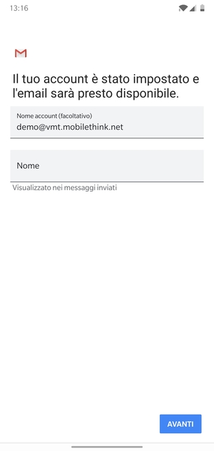 Scegli un nome per il tuo account e inserisci il tuo nome. Seleziona AVANTI