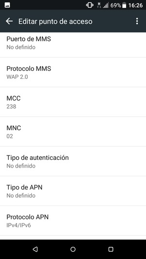 Desplácese hacia abajo e introduzca la información MMS
