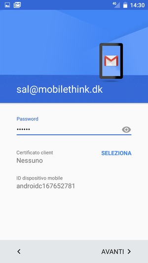 Inserisci la tua password e seleziona AVANTI