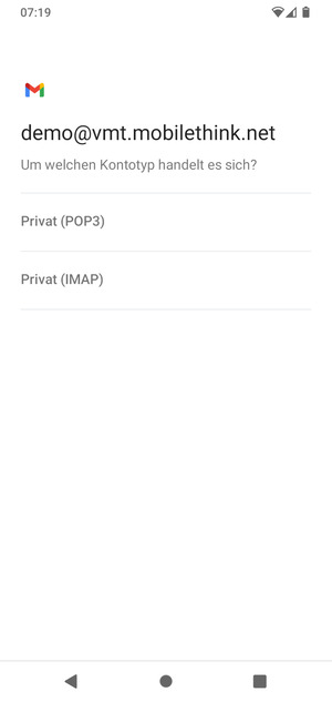 Wählen Sie Privat (POP3) oder Privat (IMAP)