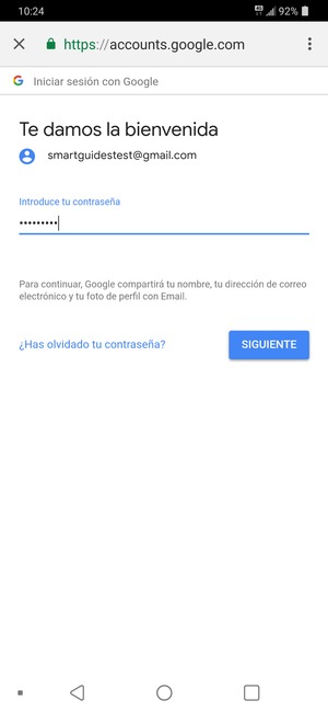 Introduzca su contraseña y seleccione SIGUIENTE