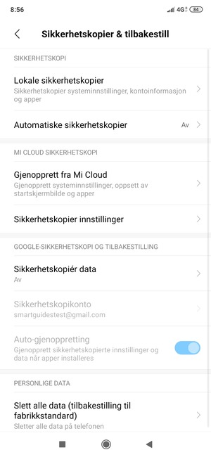 Velg Sikkerhetskopiér data