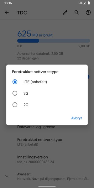 Velg ønsket alternativ