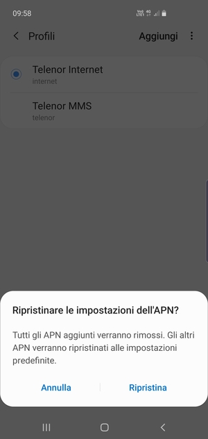 Seleziona Ripristina