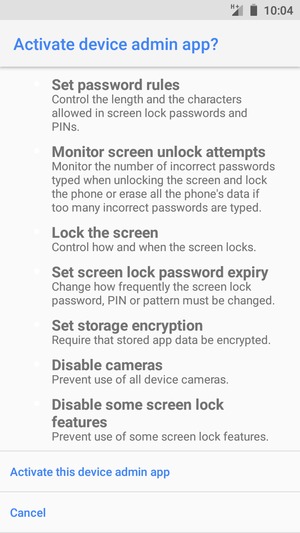 Scroll to and select Activate this device admin app