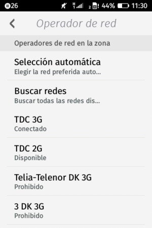Seleccione un operador de red de la lista