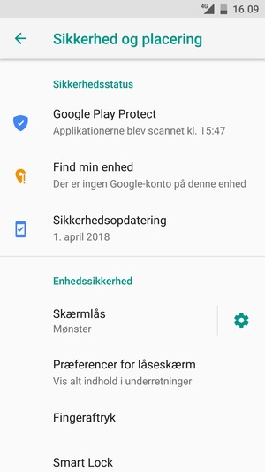 Din telefon er nu sikret med en skærmlås