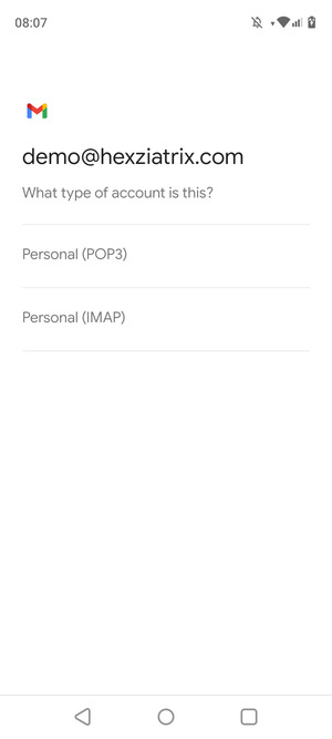 Select Personal (POP3) or Personal (IMAP)