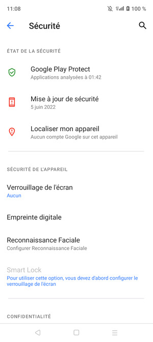 Sélectionnez Verrouillage de l'écran