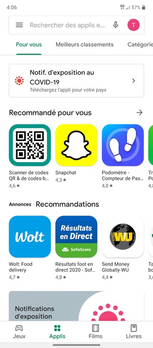 Sélectionnez la barre de Recherche