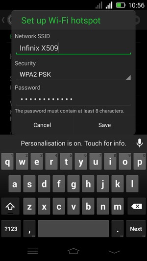 Setup Wi-Fi hotspot and select Save