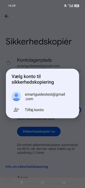 Vælg din sikkerhedskopi-konto