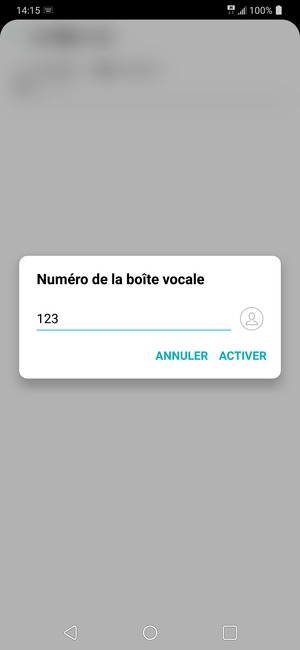 Saisissez le Numéro de la boîte vocale et sélectionnez ACTIVER