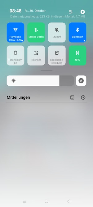 Ziehen Sie erneut das obere Menü nach unten