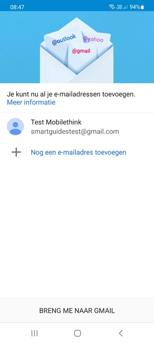Selecteer BRENG ME NAAR GMAIL