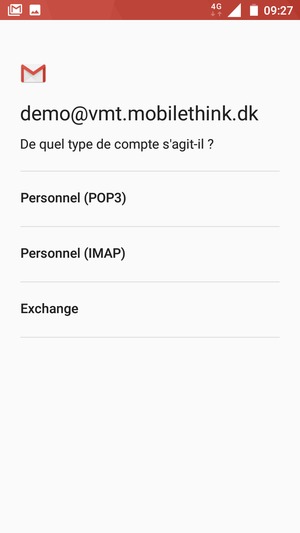 Sélectionnez Personnel (POP3) ou Personnel (IMAP)