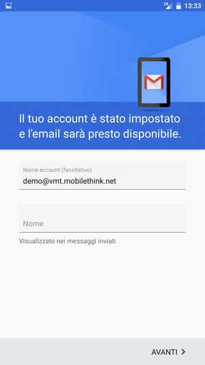 Scegli un nome per il tuo account e inserisci il tuo nome. Seleziona AVANTI