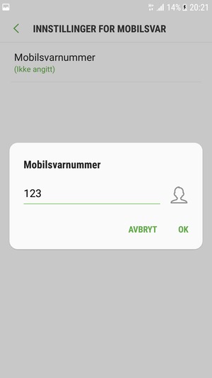 Skriv inn Mobilsvarnummer og velg OK