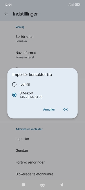 Vælg SIM-kort og vælg OK