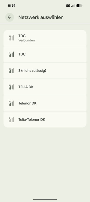 Wählen Sie einen Netzbetreiber von der Liste