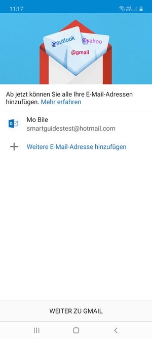Wählen Sie WEITER ZU  GMAIL
