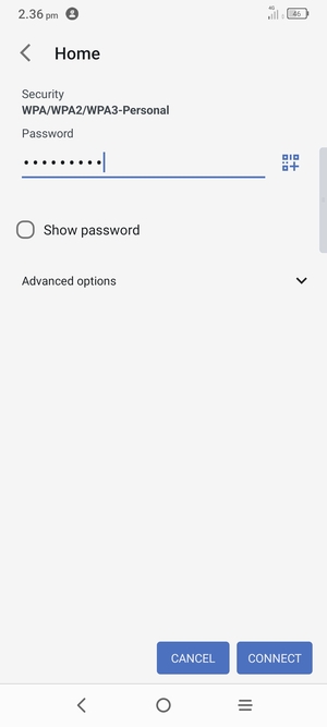 Enter the Wi-Fi password and select CONNECT
