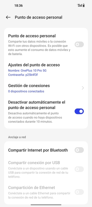 Seleccione Ajustes del punto de acceso