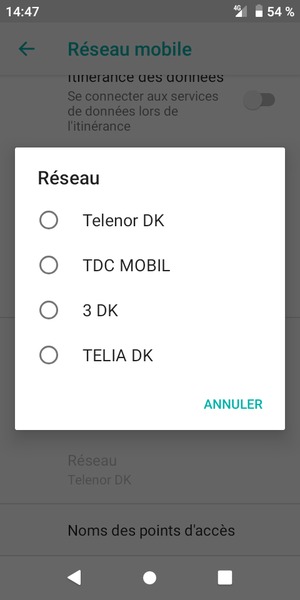 Sélectionnez un opérateur réseau dans la liste