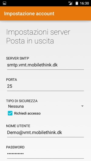 Inserisci l'indirizzo del server di posta in uscita