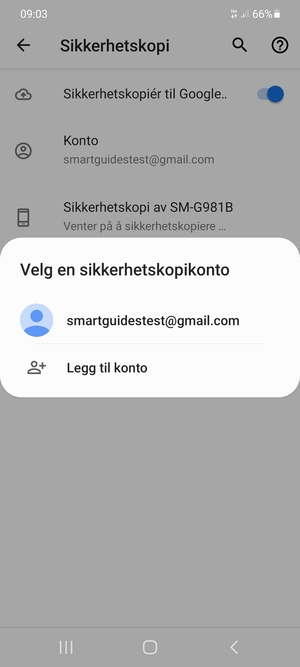 Velg sikkerhetskopi-kontoen din