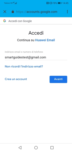 Inserisci il tuo indirizzo Gmail e seleziona Avanti