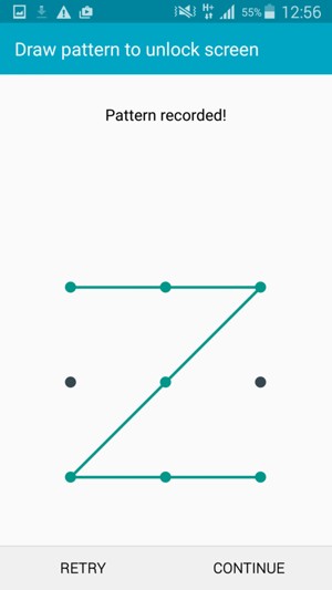 Draw an unlock pattern and select CONTINUE