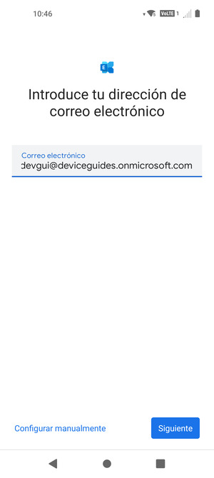 Introduzca su Dirección de correo electrónico y seleccione Configurar manualmente