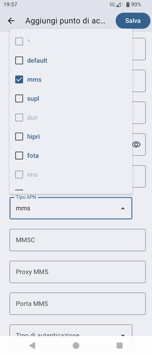Spunta la casella di controllo mms
