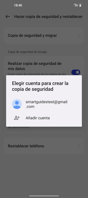Seleccione su cuenta de copia de seguridad