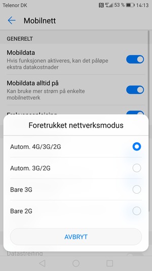 Velg ønsket alternativ