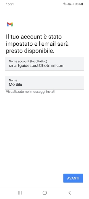 Scegli un nome per il tuo account e inserisci il tuo nome. Seleziona AVANTI