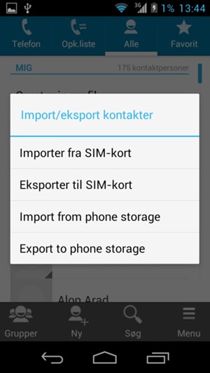 Vælg Importer fra SIM-kort
