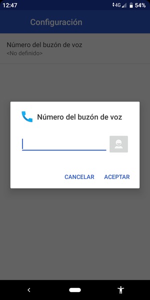 Introduzca el Número del buzón de voz y seleccione ACEPTAR