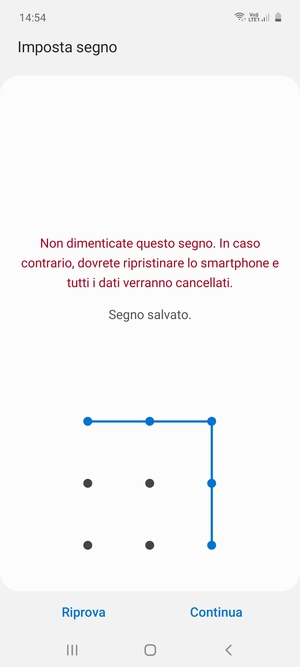 Disegna una sequenza di sblocco e seleziona Continua