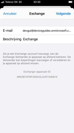 Voer uw Exchange e-mailgegevens in en selecteer Volgende