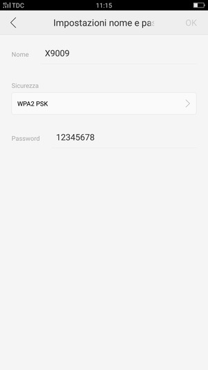 Inserisci una password dell'hotspot Wi-Fi di almeno 8 caratteri e seleziona OK