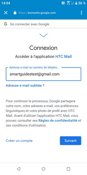 Saisissez votre adresse Gmail et sélectionnez Suivant