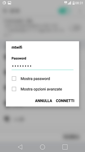 Inserisci la password del Wi-Fi e seleziona CONNETTI